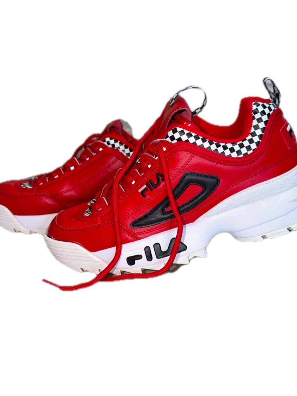 Fila Red Black Women's Disruptor Red Checkered Sneakers Size 8 Leather